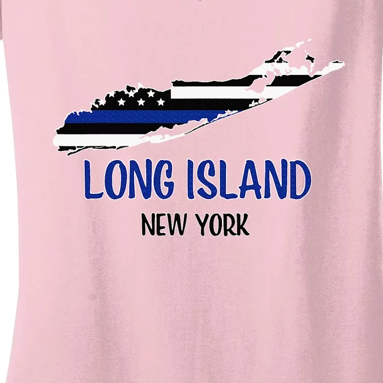 Long Island Thin Blue Line Flag Police Officers Women's V-Neck T-Shirt