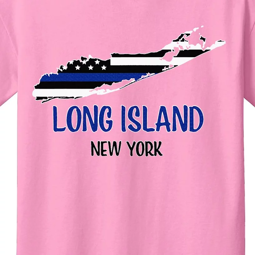 Long Island Thin Blue Line Flag Police Officers Kids T-Shirt