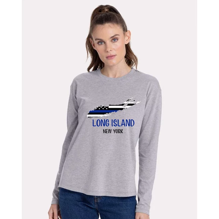 Long Island Thin Blue Line Flag Police Officers Womens Cotton Relaxed Long Sleeve T-Shirt