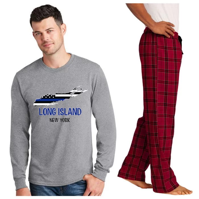 Long Island Thin Blue Line Flag Police Officers Long Sleeve Pajama Set