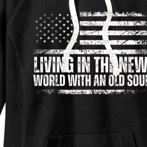 Living In The New World With An Old Soul America Flag Women's Fleece Hoodie