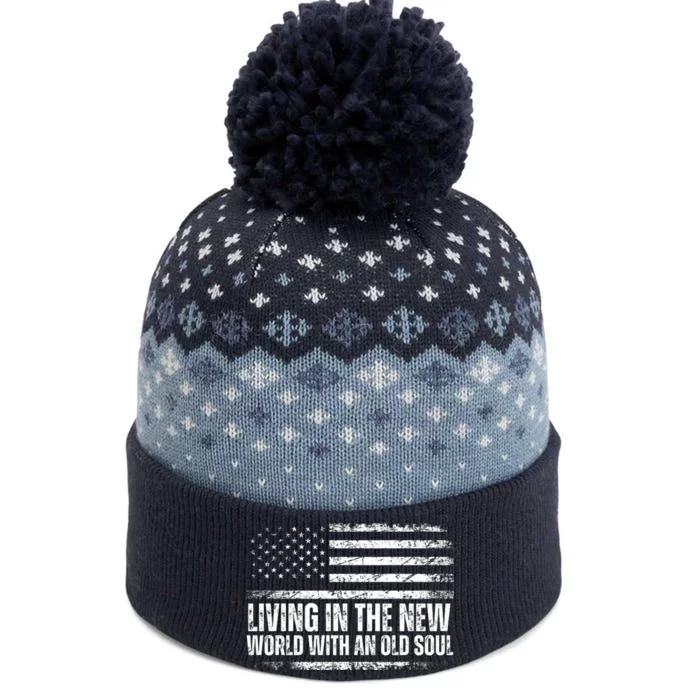 Living In The New World With An Old Soul America Flag The Baniff Cuffed Pom Beanie