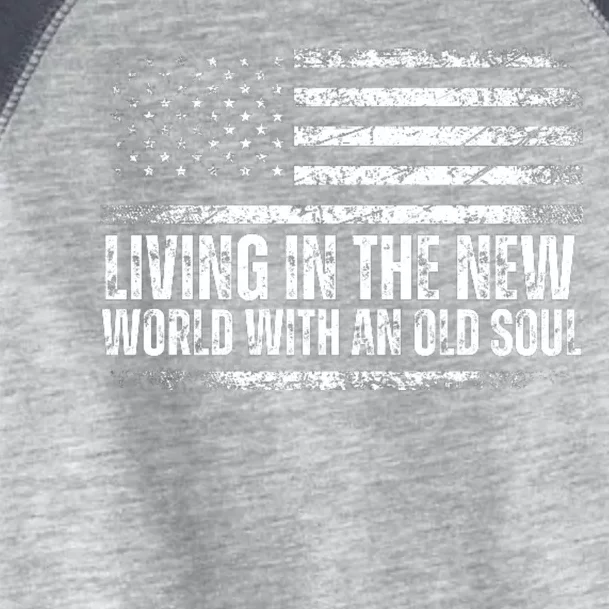 Living In The New World With An Old Soul America Flag Toddler Fine Jersey T-Shirt