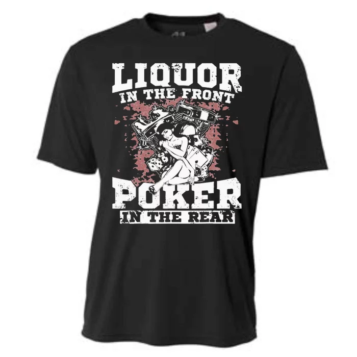 Liquor In The Front Poker In The Rear Awesome Racing Cooling Performance Crew T-Shirt