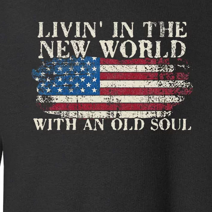 Living In The New World With An Old Soul American Flag Toddler Sweatshirt