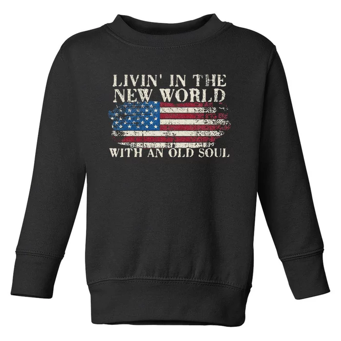 Living In The New World With An Old Soul American Flag Toddler Sweatshirt