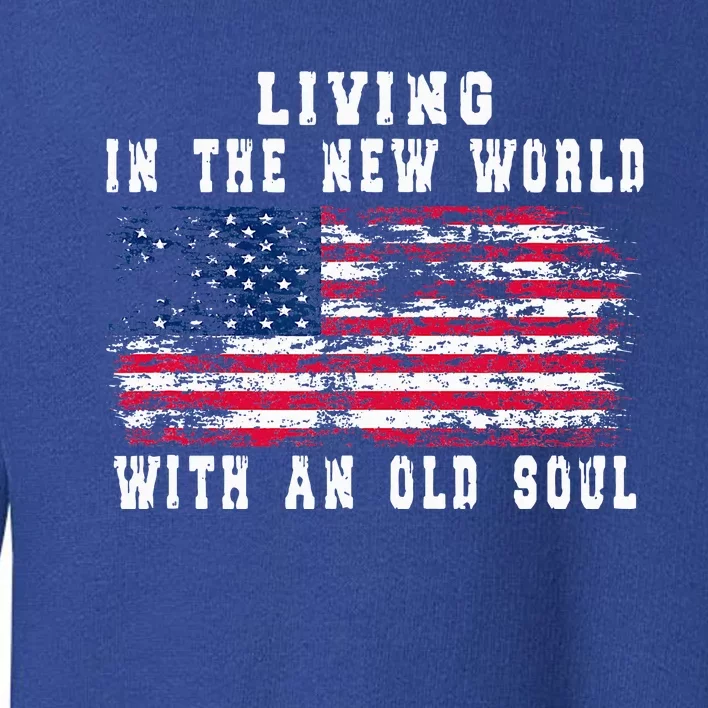 Living In The New World With An Old Soul America Flag Toddler Sweatshirt