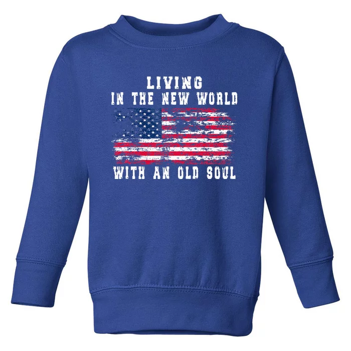 Living In The New World With An Old Soul America Flag Toddler Sweatshirt