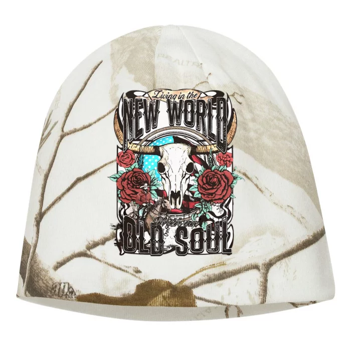 Living In The New World With An Old Soul Cow Skull Western Kati - Camo Knit Beanie