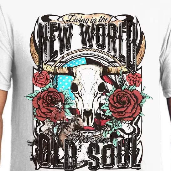 Living In The New World With An Old Soul Cow Skull Western Pajama Set