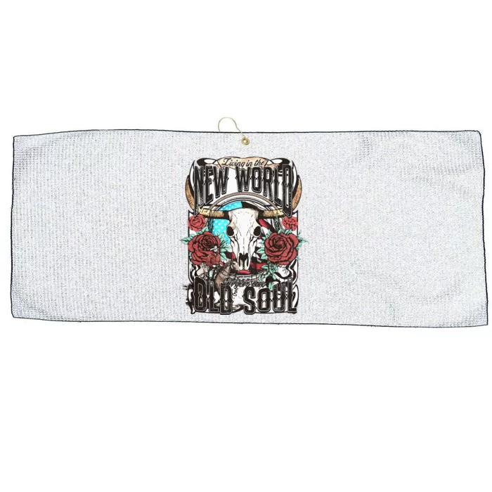 Living In The New World With An Old Soul Cow Skull Western Large Microfiber Waffle Golf Towel