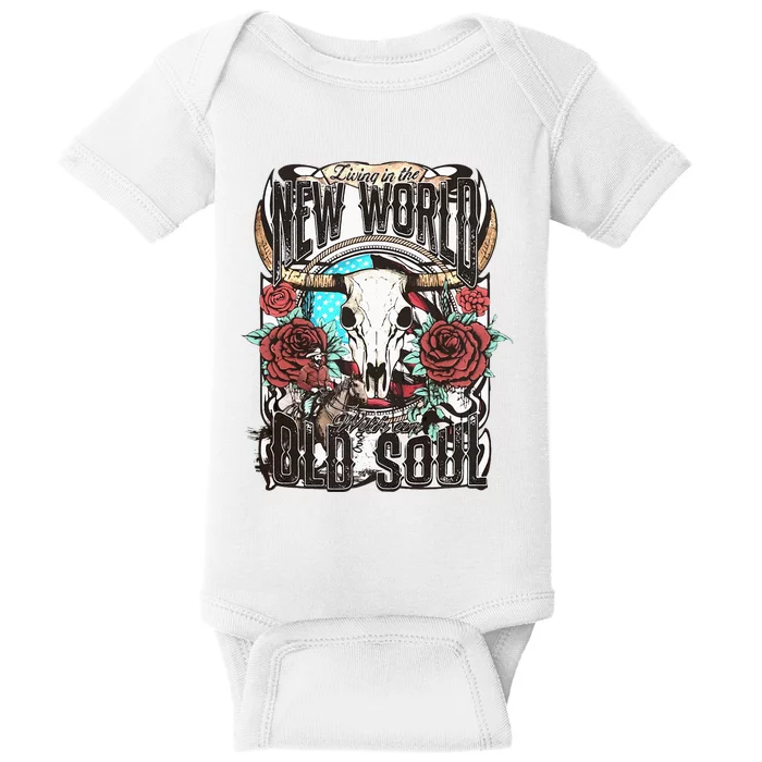 Living In The New World With An Old Soul Cow Skull Western Baby Bodysuit