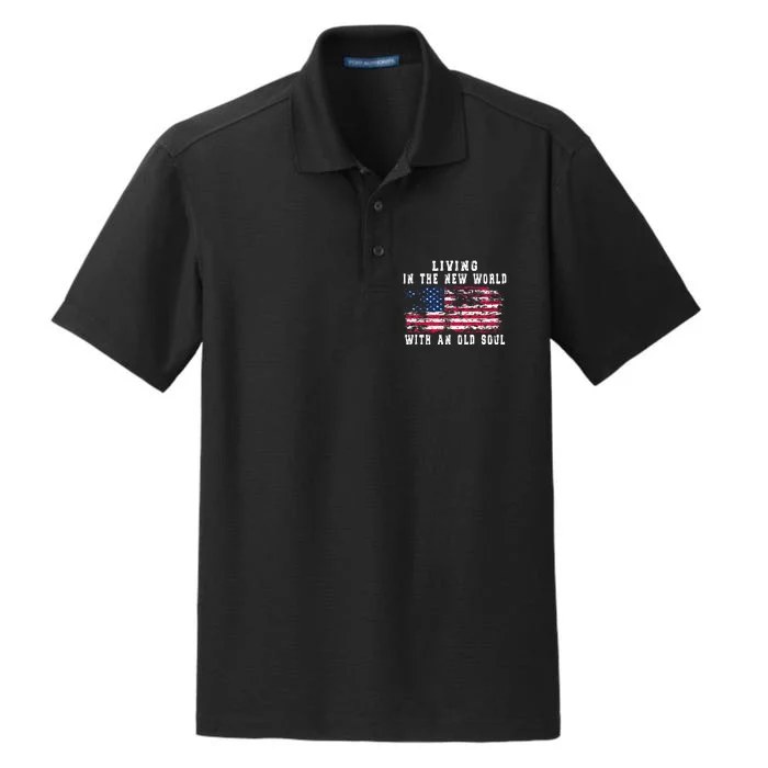 Living In The New World With An Old Soul America Flag Dry Zone Grid Performance Polo