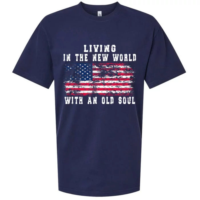 Living In The New World With An Old Soul America Flag Sueded Cloud Jersey T-Shirt