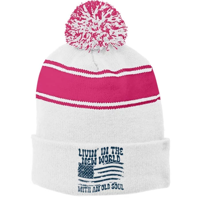 Living In The New World With An Old Soul Stripe Pom Pom Beanie