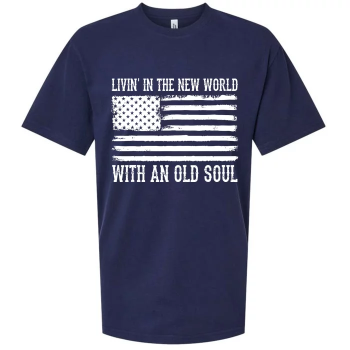 Living In The New World With An Old Soul America Flag Sueded Cloud Jersey T-Shirt