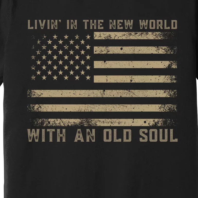 Living In The New World With An Old Soul America Flag Premium T-Shirt