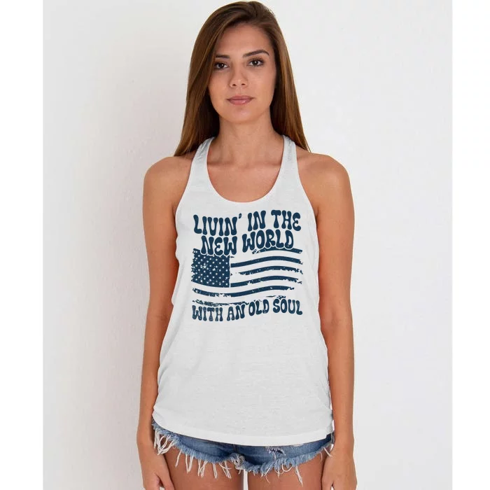 Living In The New World With An Old Soul Women's Knotted Racerback Tank