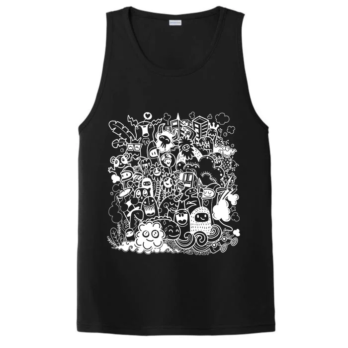 Little Cartoon Monster Mash Up Performance Tank