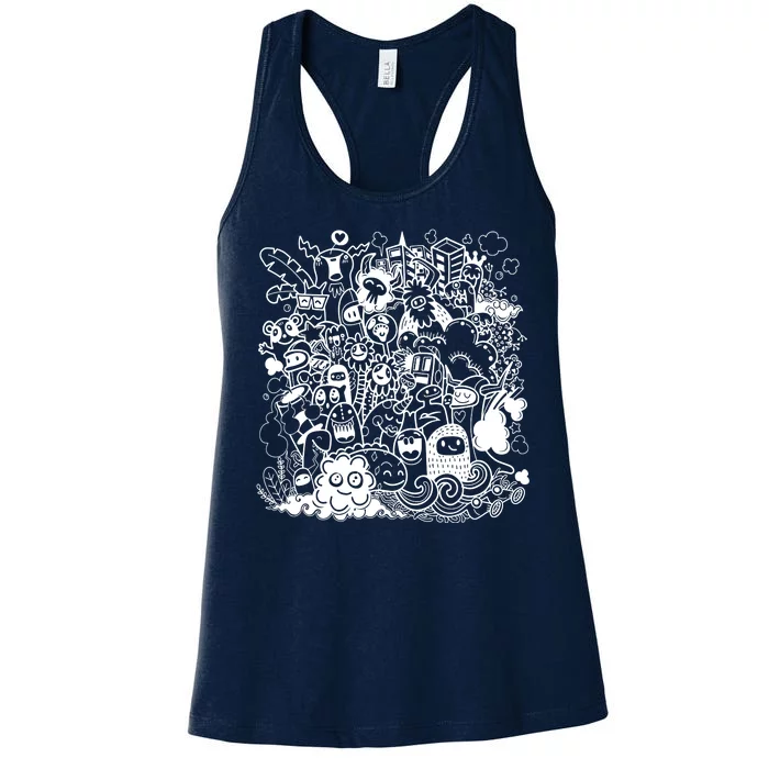 Little Cartoon Monster Mash Up Women's Racerback Tank