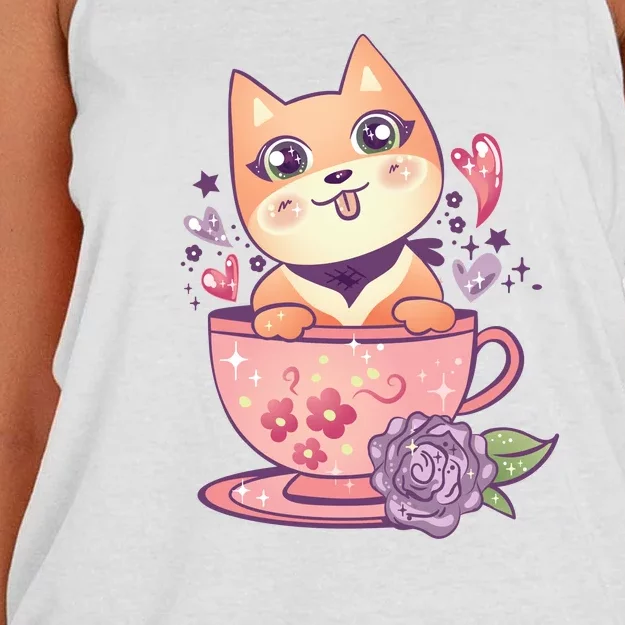 Little Teacup Dog Anime Women's Knotted Racerback Tank