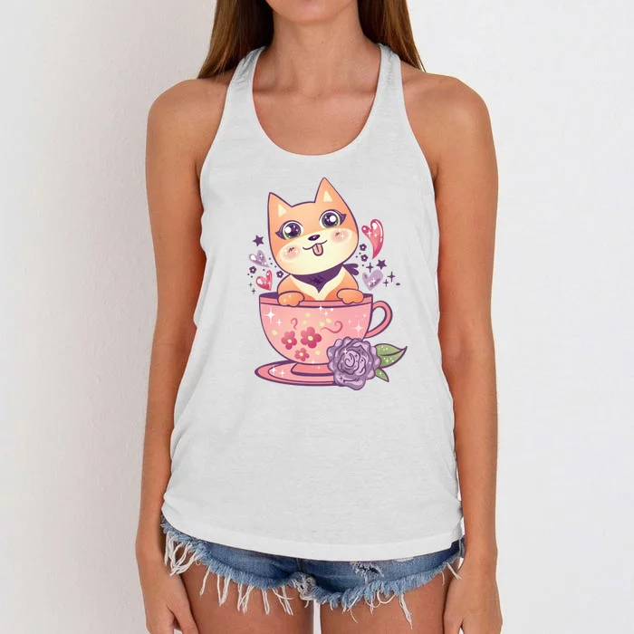 Little Teacup Dog Anime Women's Knotted Racerback Tank