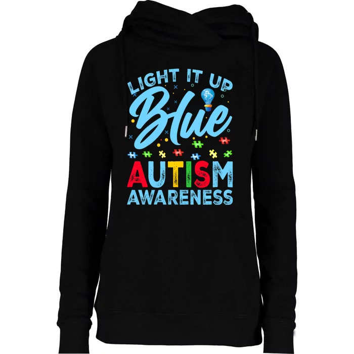 Light It Up Blue Autism Awareness Womens Funnel Neck Pullover Hood