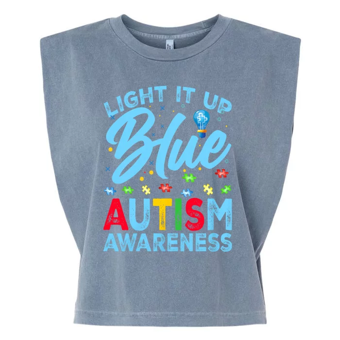 Light It Up Blue Autism Awareness Garment-Dyed Women's Muscle Tee