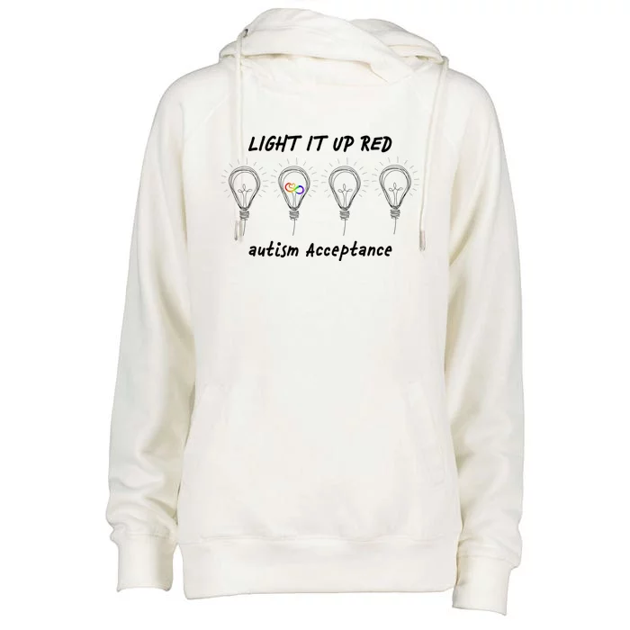 Light It Up Red Autism Acceptance Womens Funnel Neck Pullover Hood