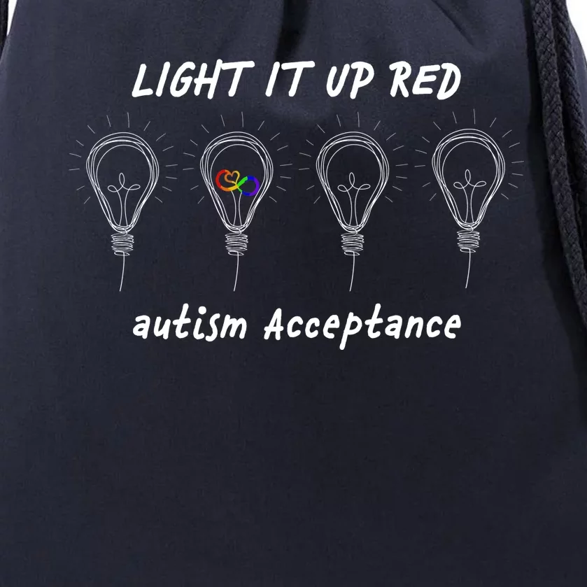 Light It Up Red Autism Acceptance Drawstring Bag