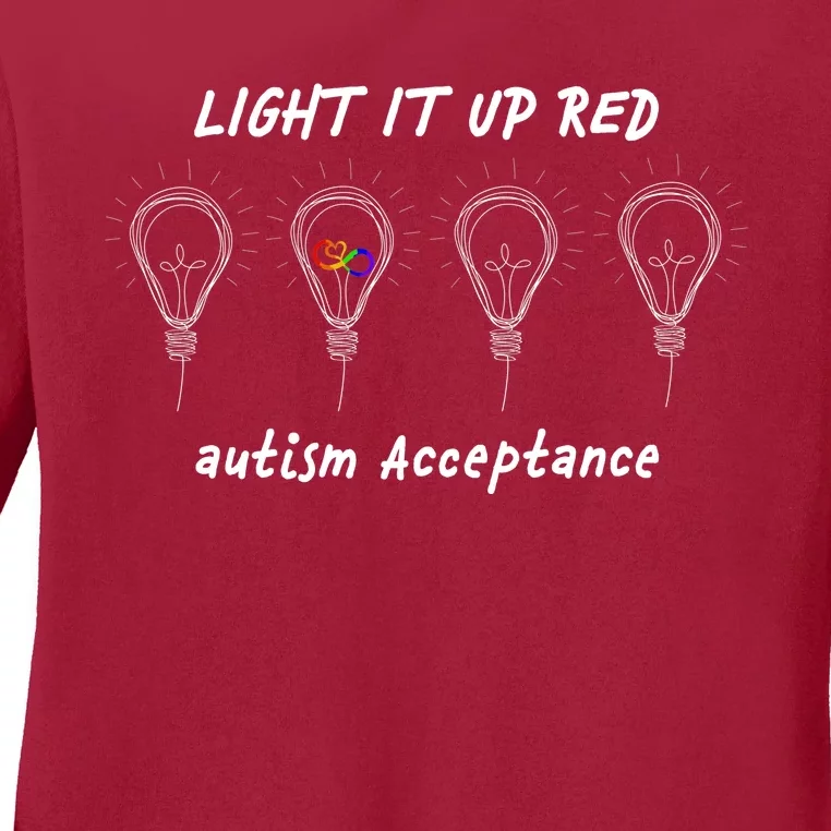 Light It Up Red Autism Acceptance Ladies Long Sleeve Shirt