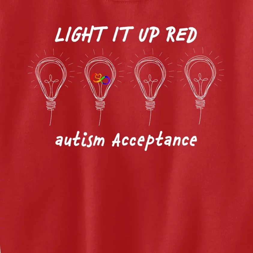 Light It Up Red Autism Acceptance Kids Sweatshirt