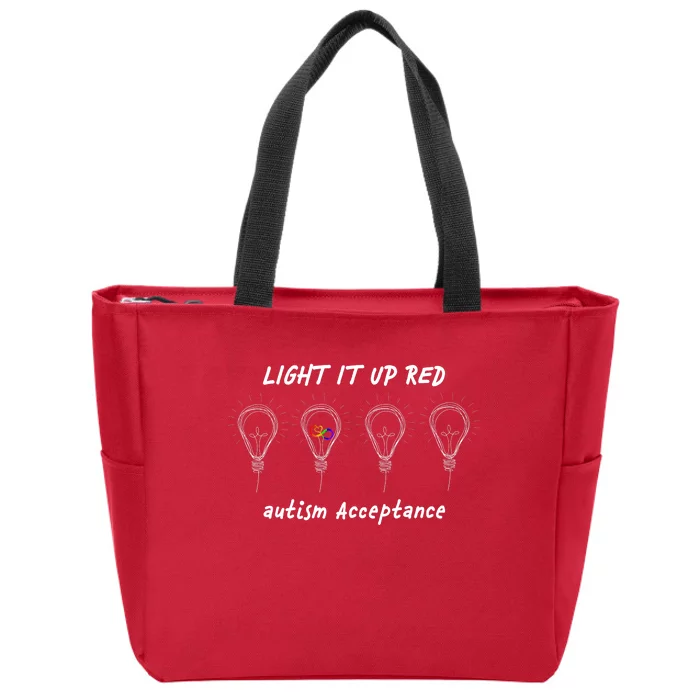 Light It Up Red Autism Acceptance Zip Tote Bag