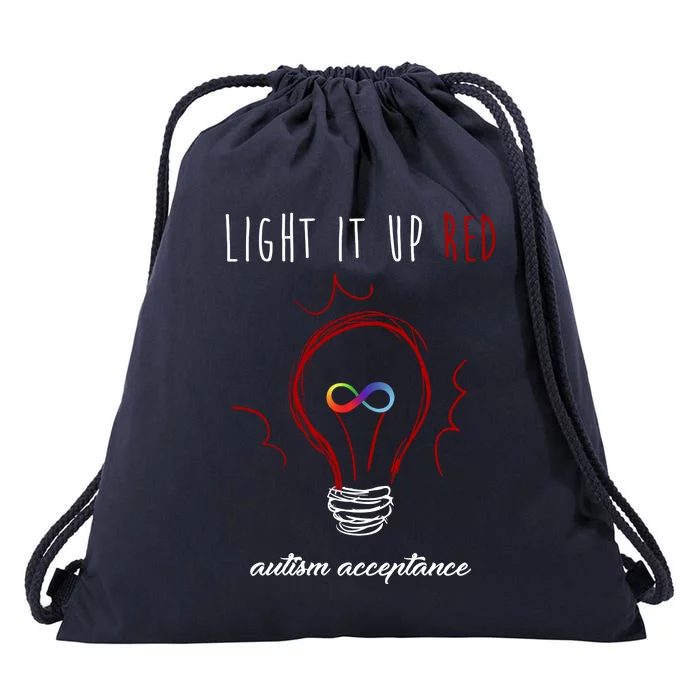 Light It Up Red Autism Acceptance Awareness Drawstring Bag