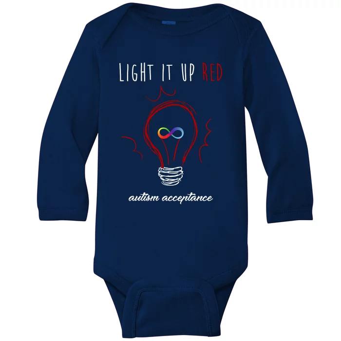 Light It Up Red Autism Acceptance Awareness Baby Long Sleeve Bodysuit