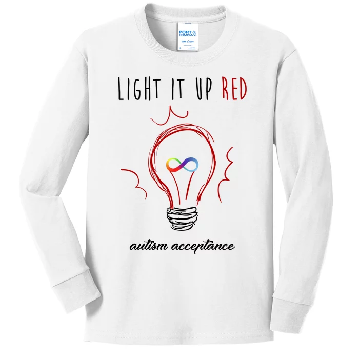 Light It Up Red Autism Acceptance Awareness Kids Long Sleeve Shirt