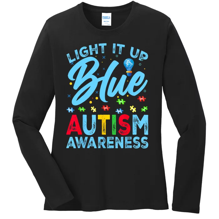 Light It Up Blue Autism Awareness Ladies Long Sleeve Shirt