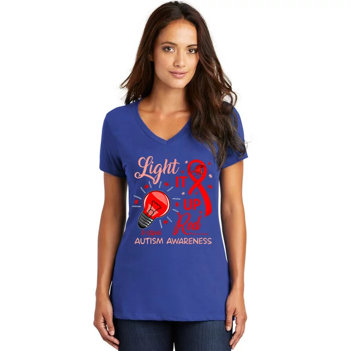 Light It Up Red Utism Awareness Acceptance Red Instead Gift Women's V-Neck T-Shirt