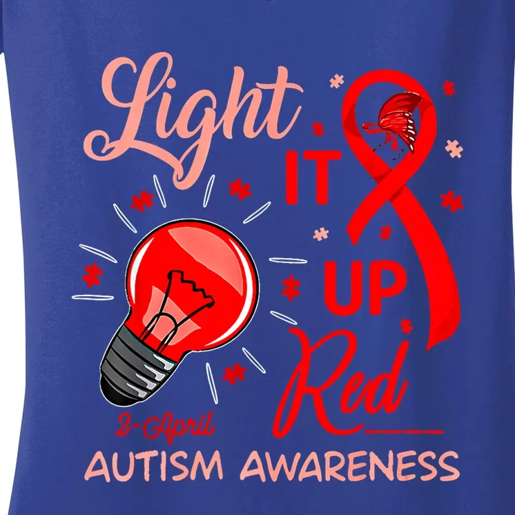 Light It Up Red Utism Awareness Acceptance Red Instead Gift Women's V-Neck T-Shirt