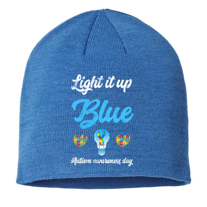 Light It Up Blue Autism Awareness Day Down Syndrome Gift 8 1/2in Sustainable Knit Beanie