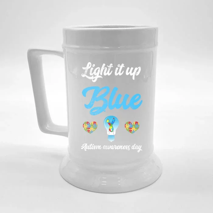 Light It Up Blue Autism Awareness Day Down Syndrome Gift Front & Back Beer Stein