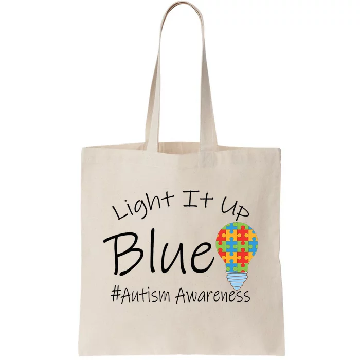 Light It Up Blue Autism Awareness Lamp Puzzle Tote Bag