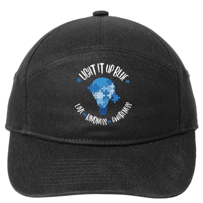 Light It Up Blue Love Kindness Awareness Puzzle Autism Awareness Month 7-Panel Snapback Hat