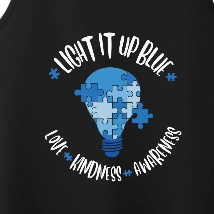 Light It Up Blue Love Kindness Awareness Puzzle Autism Awareness Month Performance Tank