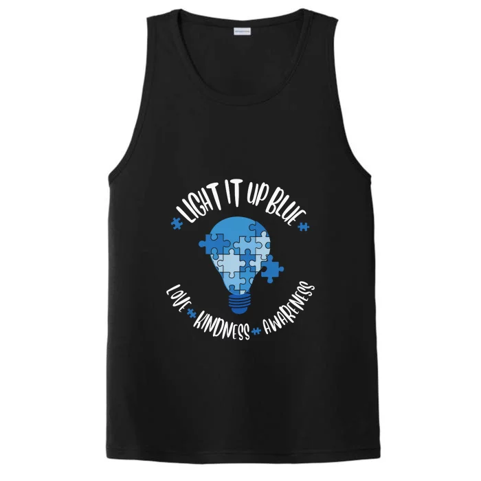 Light It Up Blue Love Kindness Awareness Puzzle Autism Awareness Month Performance Tank