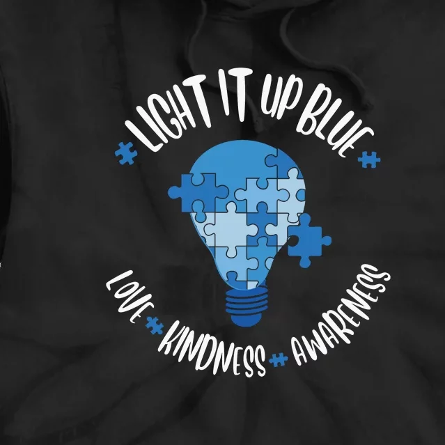 Light It Up Blue Love Kindness Awareness Puzzle Autism Awareness Month Tie Dye Hoodie