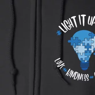 Light It Up Blue Love Kindness Awareness Puzzle Autism Awareness Month Full Zip Hoodie