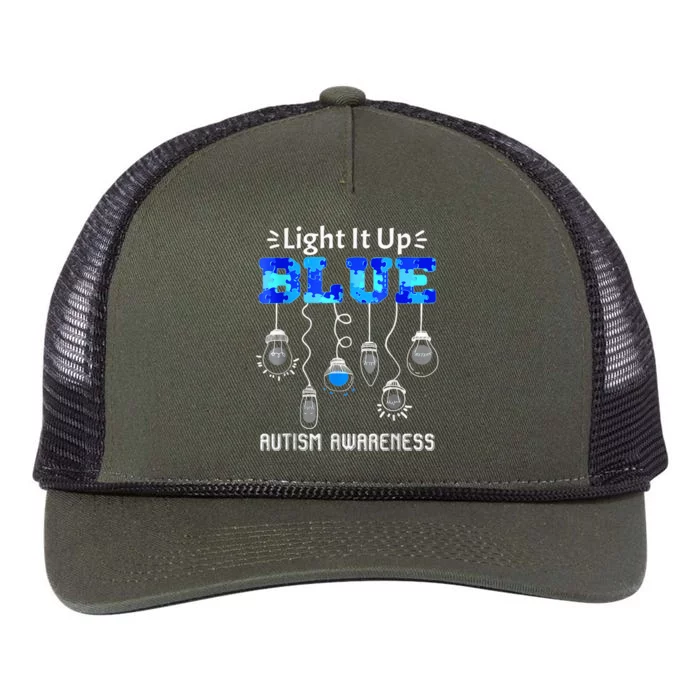 Light It Up Blue Autism Awareness Autistic Puzzle Piece Retro Rope Trucker Hat Cap