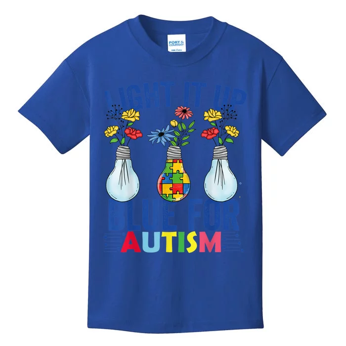 Light It Up Blue Autism Awareness Month Kids T-Shirt