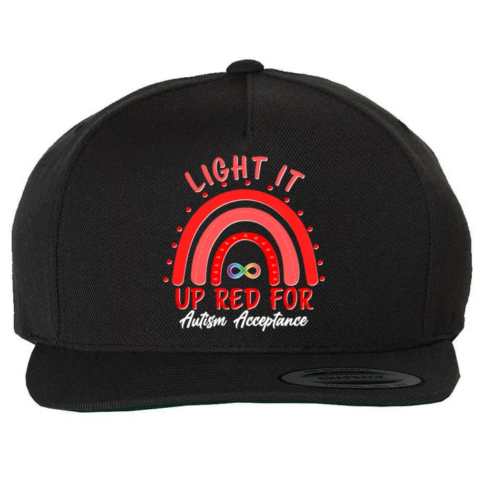 Light It Up Red For Autism Acceptance Red Rainbow Wool Snapback Cap